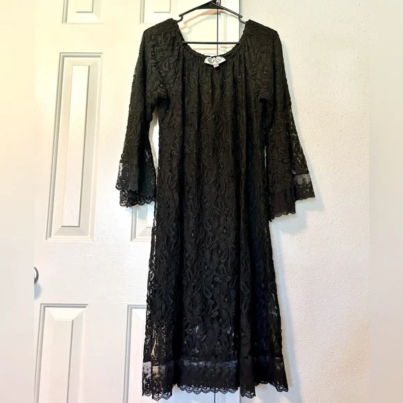 L&B Black Lace Western Style Dress Size S/M - Picture 12 of 16